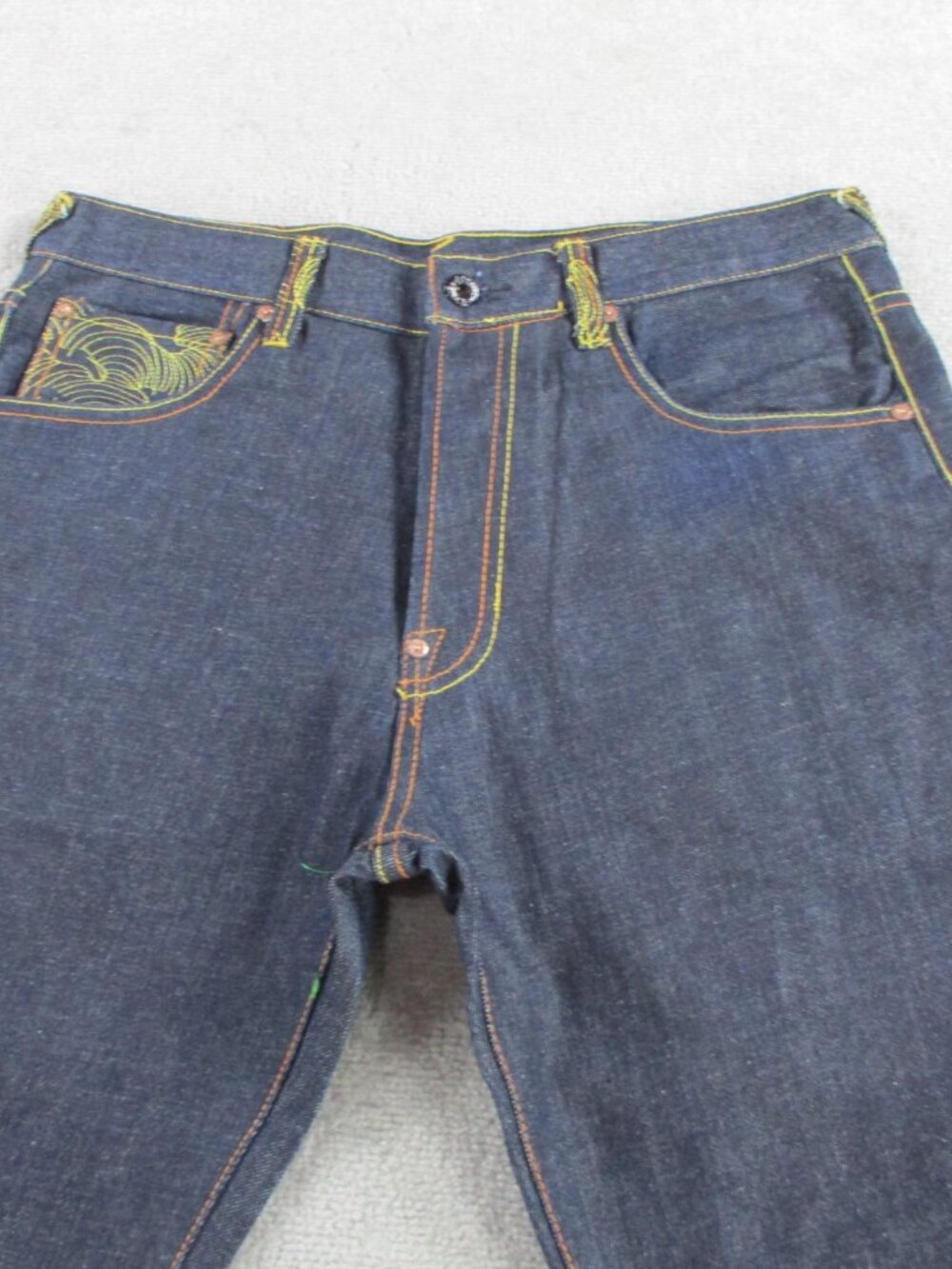 RMC Red Monkey Jeans Mens 34x34 Blue Denim Embroidered Pockets Y2K Streetwear - Picture 4 of 14
